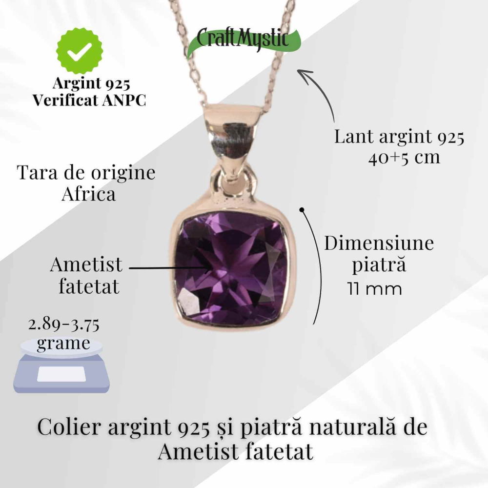 Colier Argint 925 cu Ametist Fatetat – Claritate, Protectie si Liniste Interioara [4]