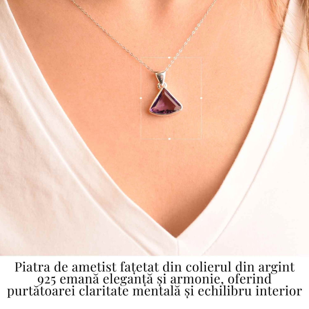 Colier Argint 925 cu Ametist Fatetat Triunghi – Protectie, Claritate si Echilibru Spiritual [2]