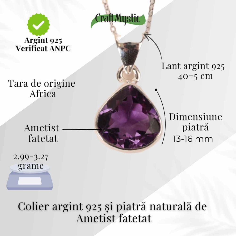 Colier Argint 925 cu Ametist Fatetat Lacrima – Lumina Interioara si Claritate Spirituala [4]