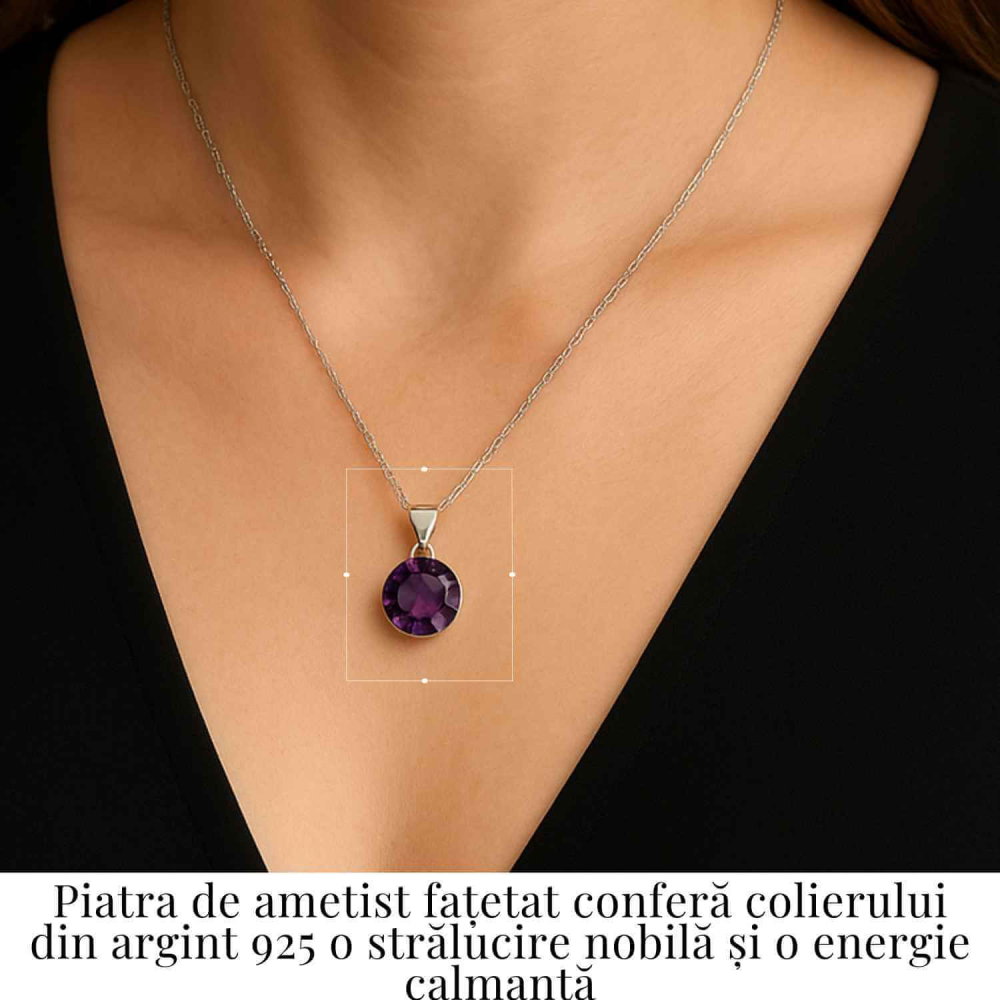 Colier Argint 925 cu Ametist Fatetat Rotund – Claritate Mentala si Protectie Spirituala [2]