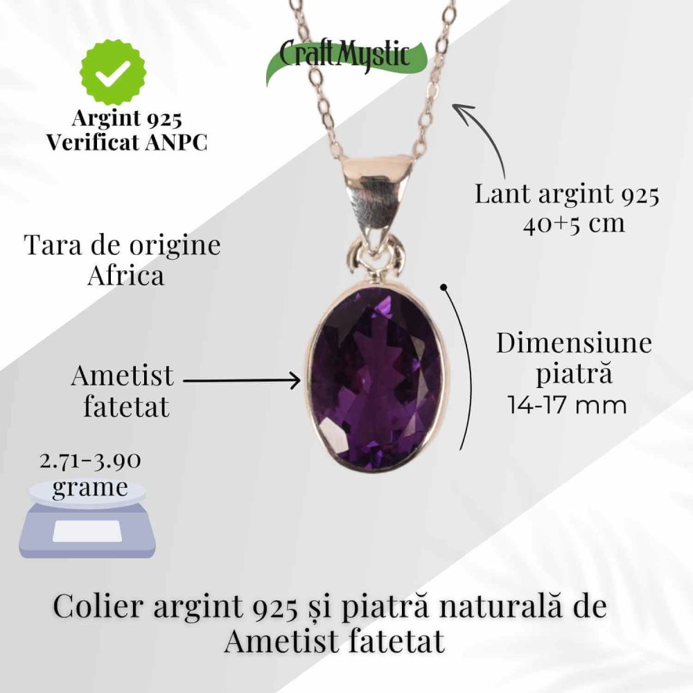 Colier Argint 925 cu Ametist Fatetat Oval – Claritate, Echilibru si Protectie Energetica [4]