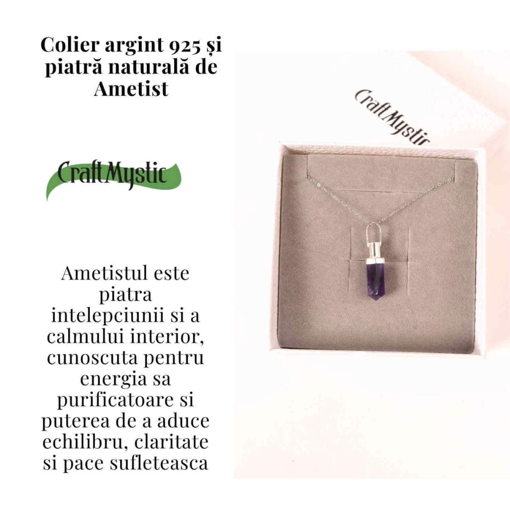 Colier Argint 925 cu Ametist Natural – Claritate, Liniste si Protectie Spirituala [3]