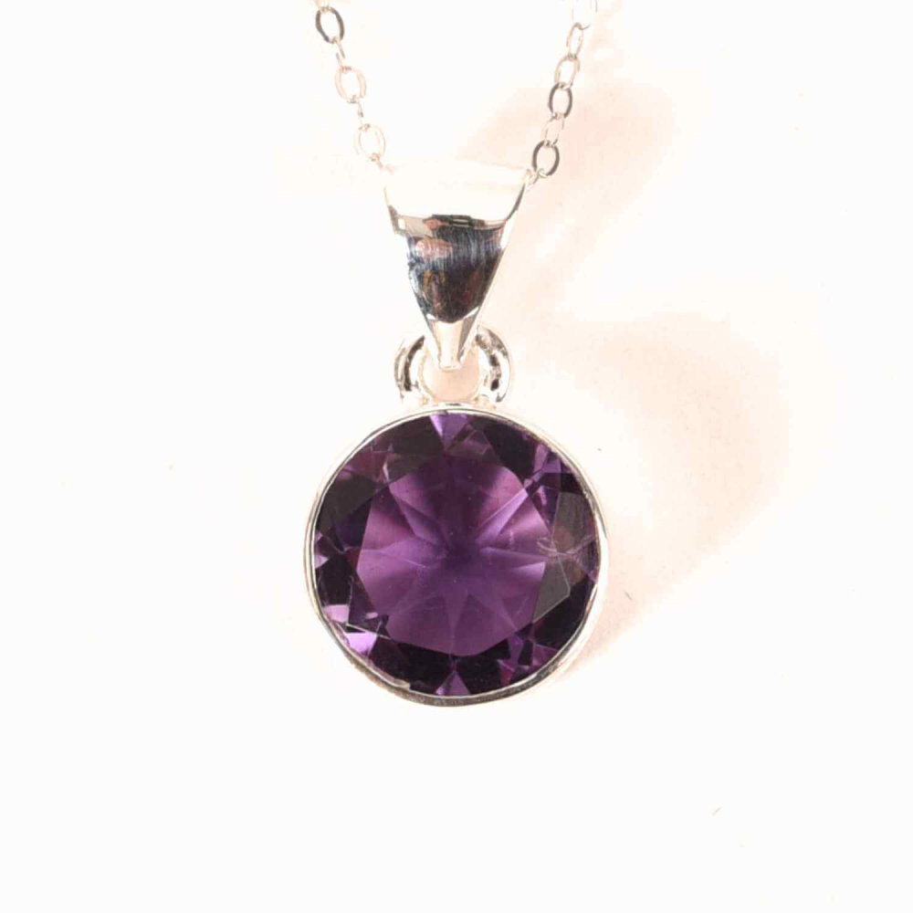 Colier Argint 925 cu Ametist Fatetat Rotund – Claritate Mentala si Protectie Spirituala [1]