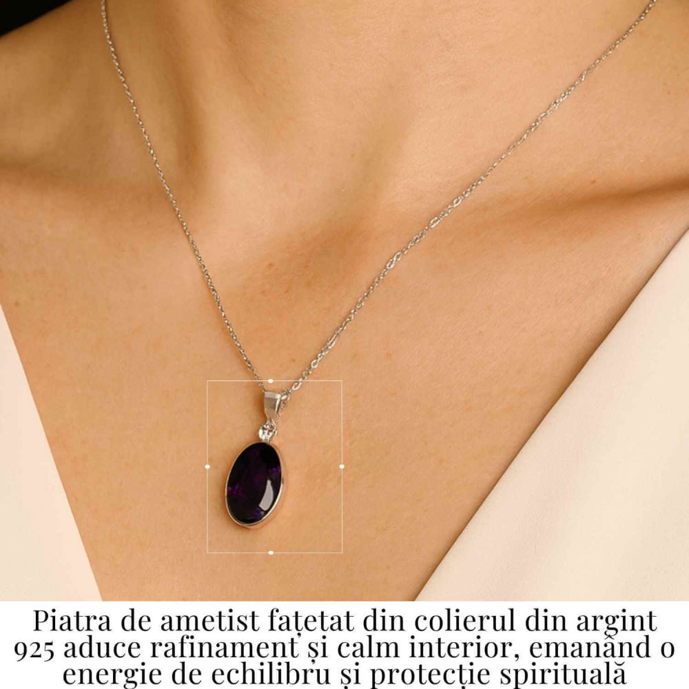 Colier Argint 925 cu Ametist Fatetat Oval – Claritate, Echilibru si Protectie Energetica [2]