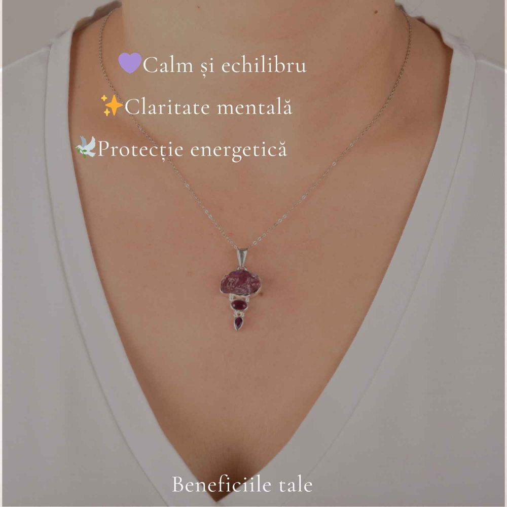 Colier Argint 925 cu Triplu Ametist – Liniste, Protectie si Claritate [3]