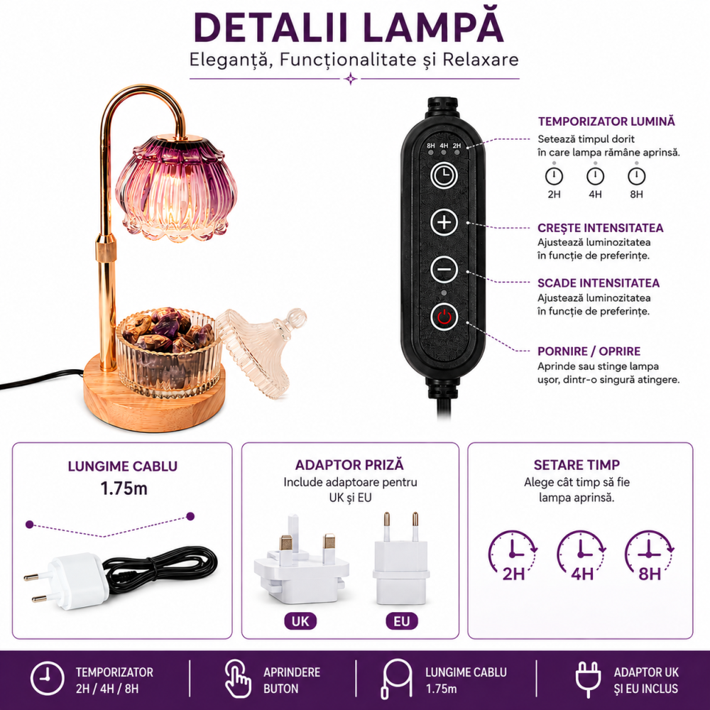 Lampa Floare cu Ametist Brut Natural – Aromaterapie, Relaxare și Energie Armonioasa [6]