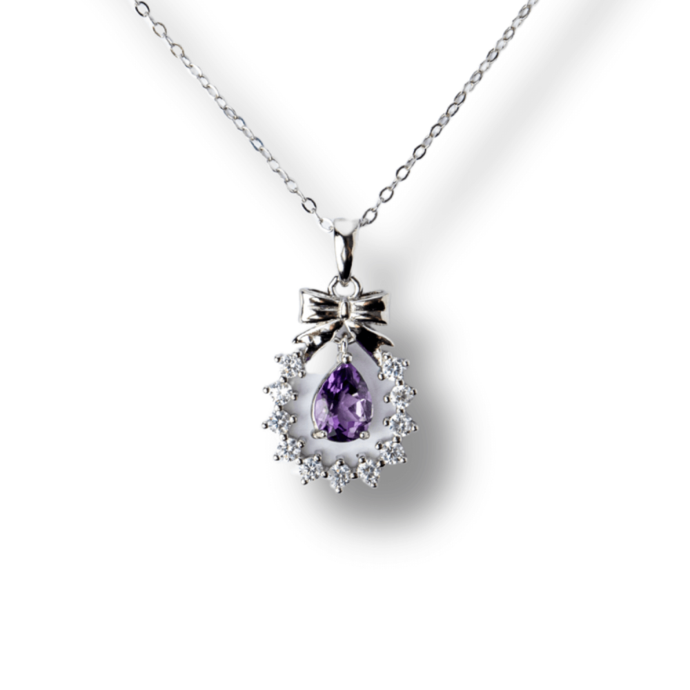 Colier Argint 925 cu Ametist Natural si Zirconiu – Pandantiv Ghirlanda cu Fundita, Simbol al Linistii Interioare si Protectiei Energetice [1]