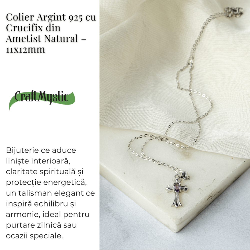 Colier Argint 925 cu Ametist Natural in Forma de Cruce – Liniste, Claritate si Protectie Energetica [3]