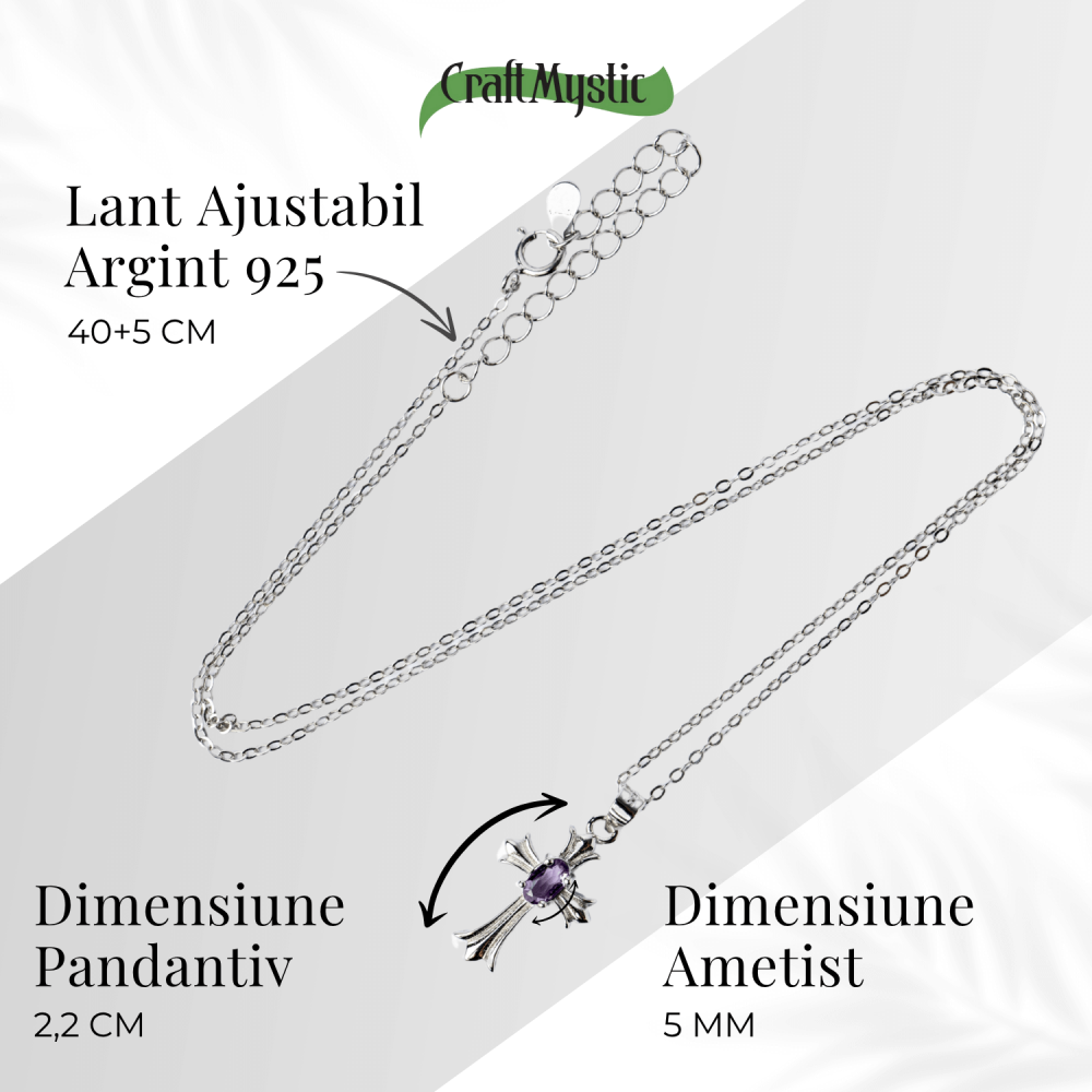 Colier Argint 925 cu Ametist Natural in Forma de Cruce – Liniste, Claritate si Protectie Energetica [5]