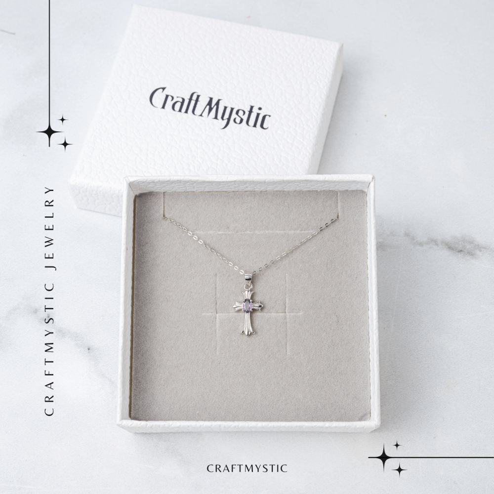 Colier Argint 925 cu Ametist Natural in Forma de Cruce – Liniste, Claritate si Protectie Energetica [7]