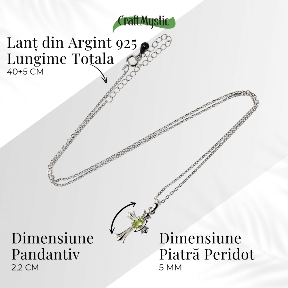 Colier Argint 925 cu Peridot Natural in Forma de Cruce – Armonie Interioara si Protectie Divina [5]