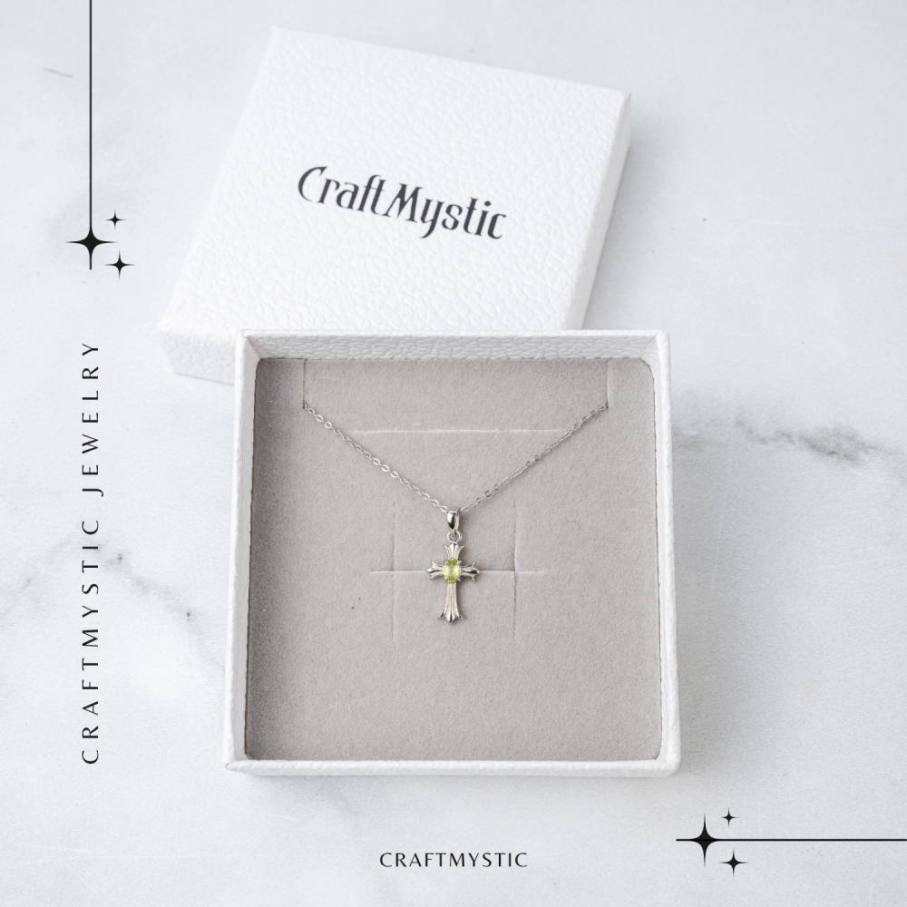 Colier Argint 925 cu Peridot Natural in Forma de Cruce – Armonie Interioara si Protectie Divina [7]