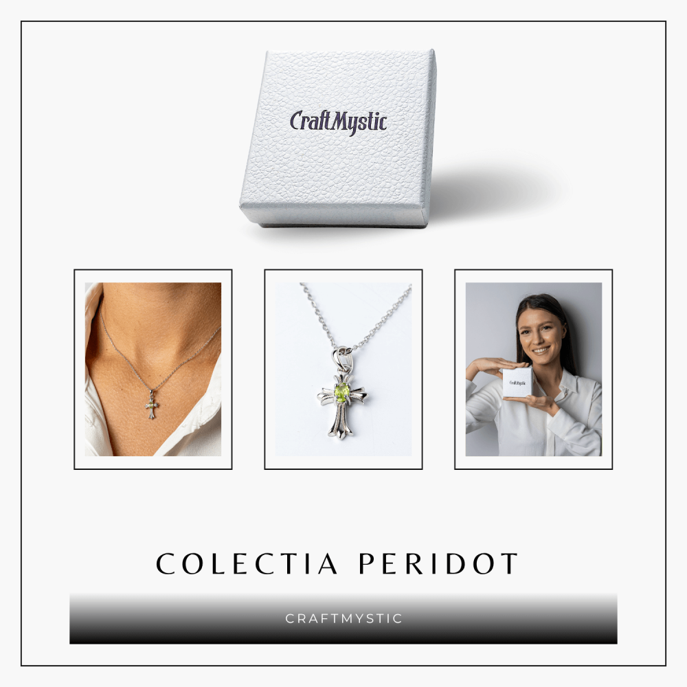 Colier Argint 925 cu Peridot Natural in Forma de Cruce – Armonie Interioara si Protectie Divina [8]
