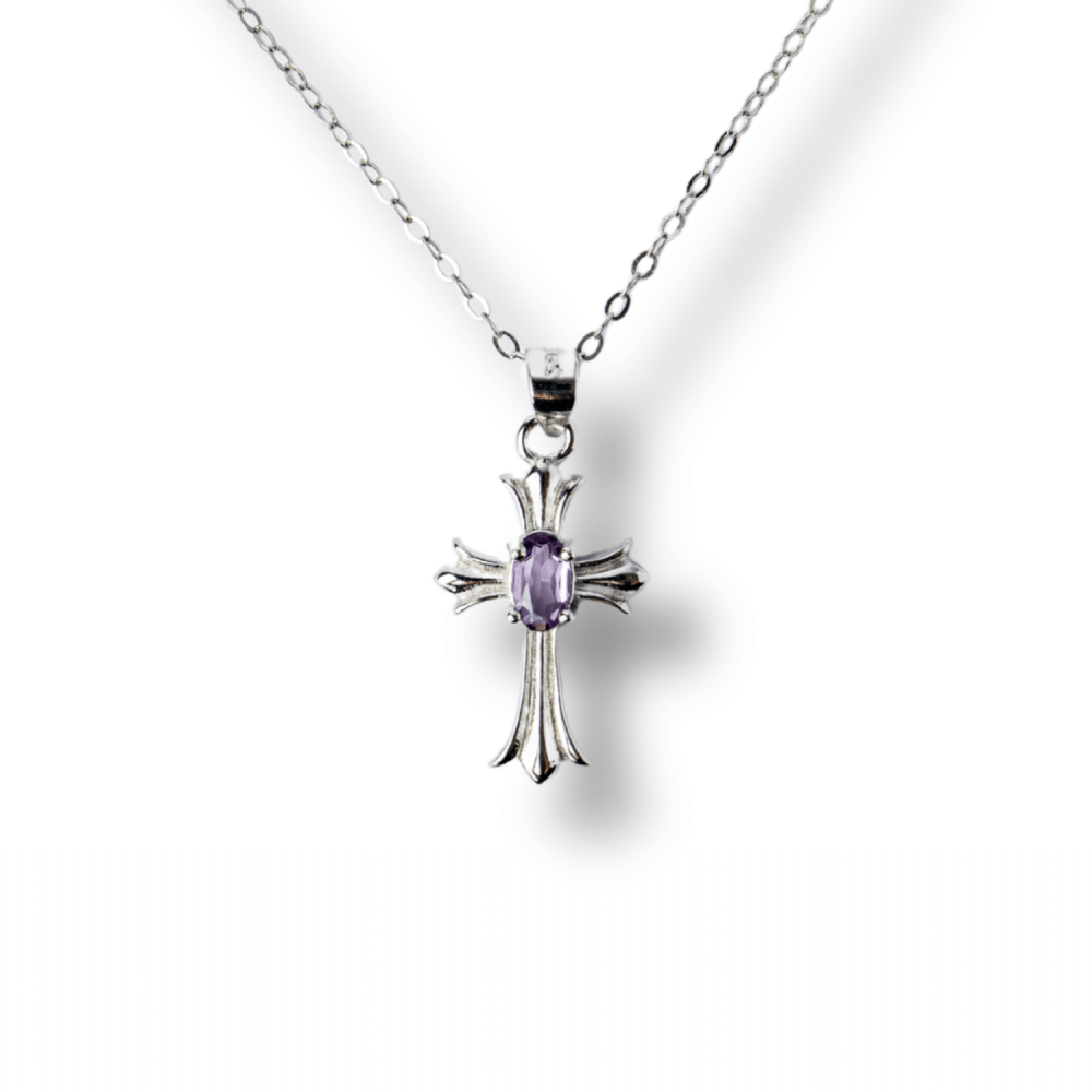 Colier Argint 925 cu Ametist Natural in Forma de Cruce – Liniste, Claritate si Protectie Energetica [1]