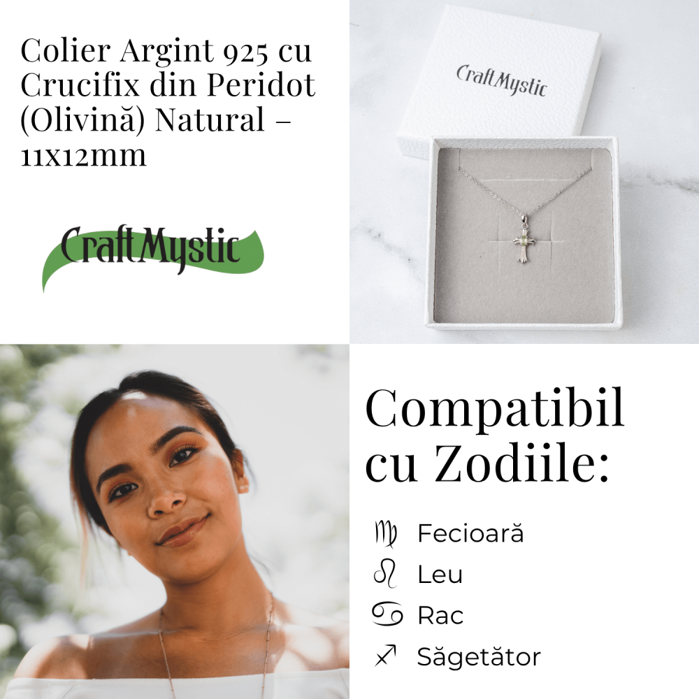 Colier Argint 925 cu Peridot Natural in Forma de Cruce – Armonie Interioara si Protectie Divina [4]