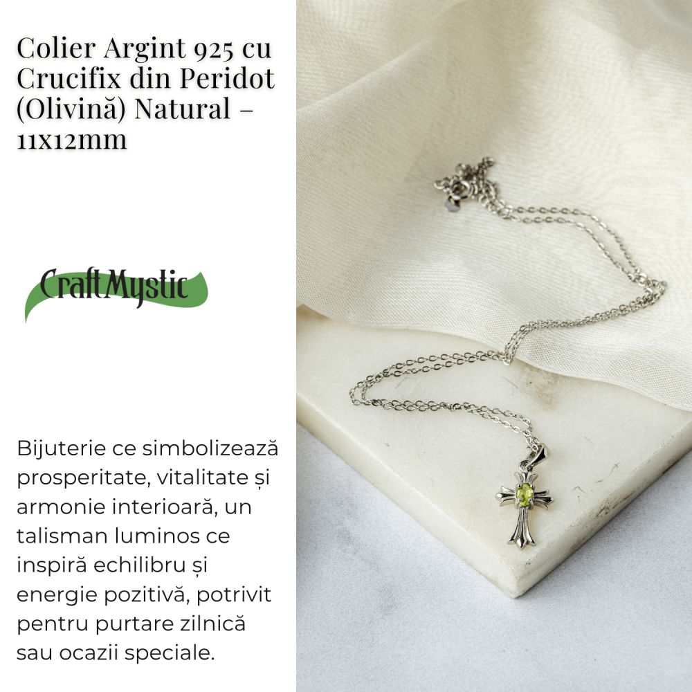 Colier Argint 925 cu Peridot Natural in Forma de Cruce – Armonie Interioara si Protectie Divina [3]