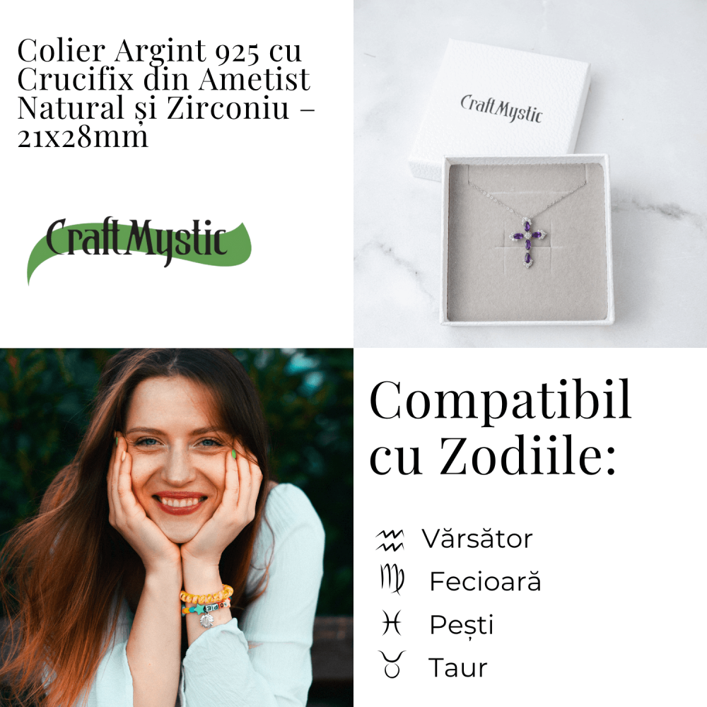 Colier Argint 925 cu Crucifix din Ametist Natural si Zirconiu – Simbol al Linistii Interioare si Protectiei Spirituale [4]
