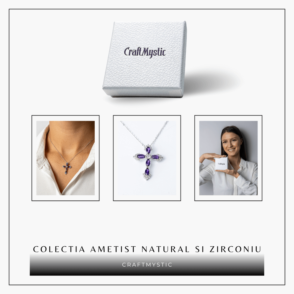 Colier Argint 925 cu Crucifix din Ametist Natural si Zirconiu – Simbol al Linistii Interioare si Protectiei Spirituale [8]