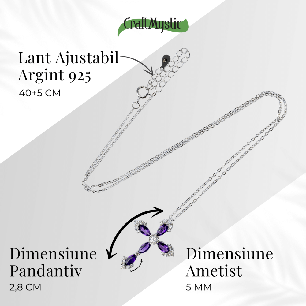 Colier Argint 925 cu Crucifix din Ametist Natural si Zirconiu – Simbol al Linistii Interioare si Protectiei Spirituale [5]
