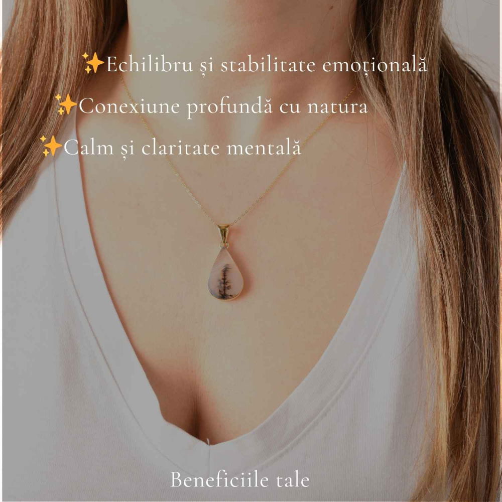 Colier Argint 925 Placat Aur 18K cu Agat Scenic Dendritic Natural – Echilibru si Conexiune cu Natura [3]
