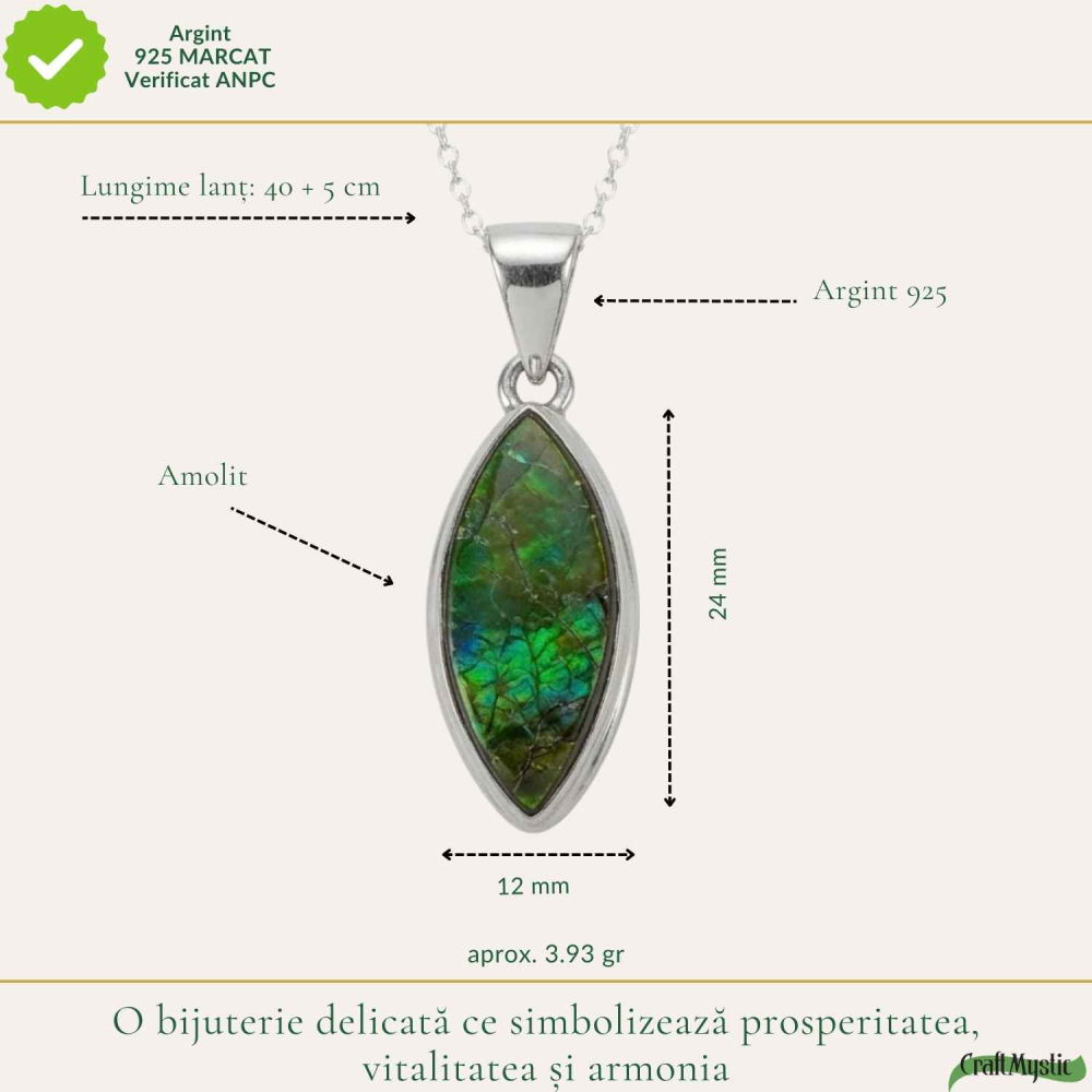Colier Argint 925 cu Amolit Natural Delica – Prosperitate, Energie si Protectie [4]