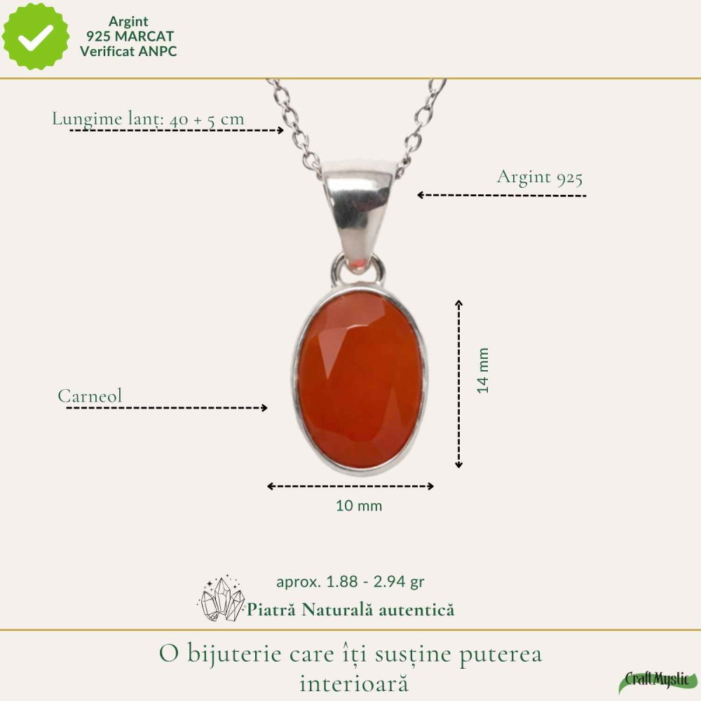 Colier argint 925 cu Carneol fatetat – energie si incredere feminina [4]