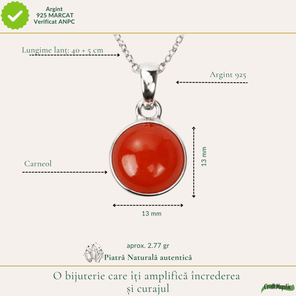 Colier argint 925 cu Carneol rotund – energie si incredere zilnica [4]