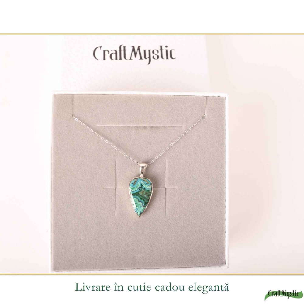 Colier Argint 925 cu Malachit si Crisocola Lacrima – Protectie si Armonie [6]