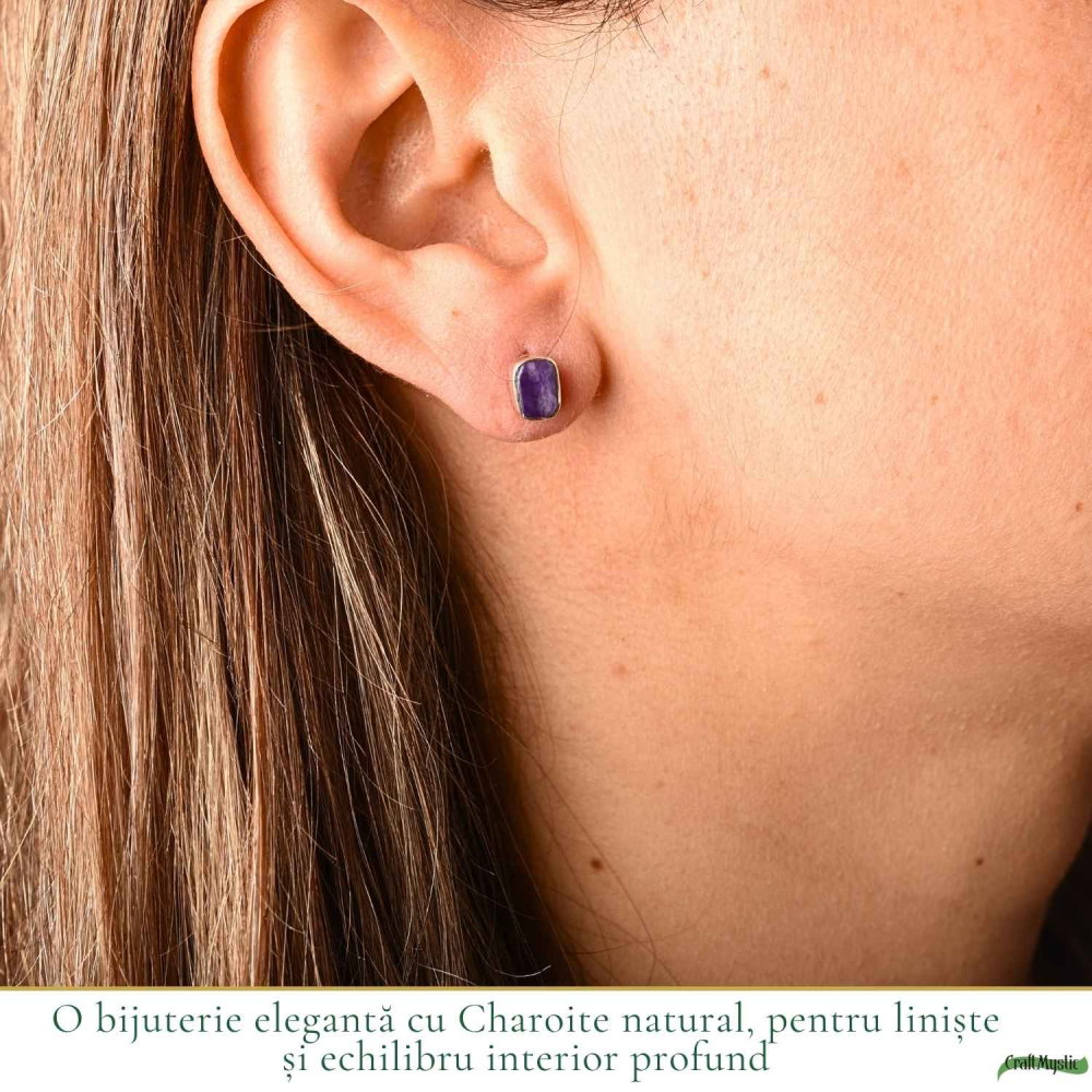 Cercei Argint 925 cu Charoite Natural Dreptunghiular – Intuitie si Eleganta [2]