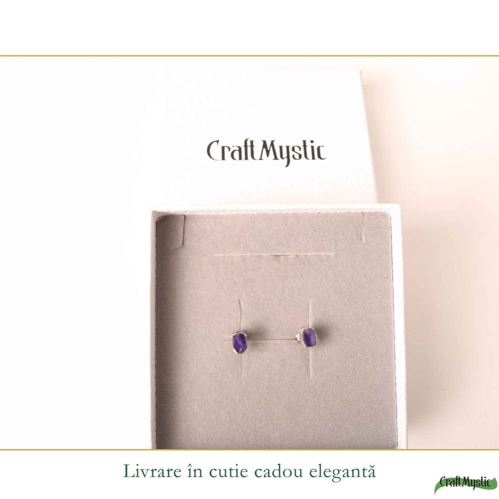Cercei Argint 925 cu Charoite Natural Dreptunghiular – Intuitie si Eleganta [6]