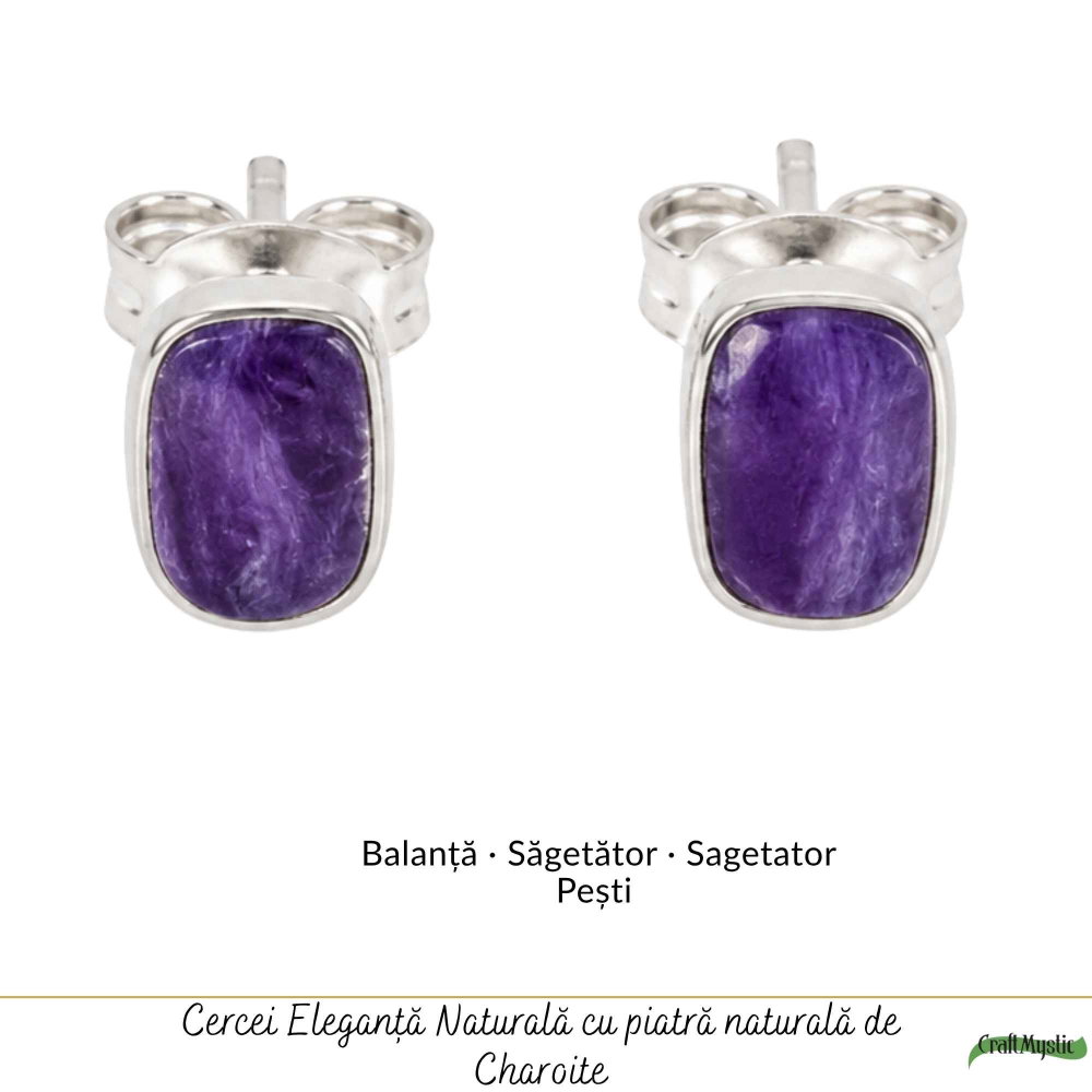 Cercei Argint 925 cu Charoite Natural Dreptunghiular – Intuitie si Eleganta [5]
