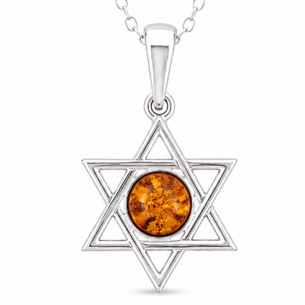 Colier Argint 925 cu Chihlimbar Steaua lui David – Protecție si Echilibru Spiritual [1]