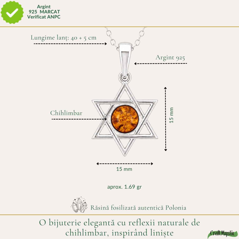 Colier Argint 925 cu Chihlimbar Steaua lui David – Protecție si Echilibru Spiritual [4]