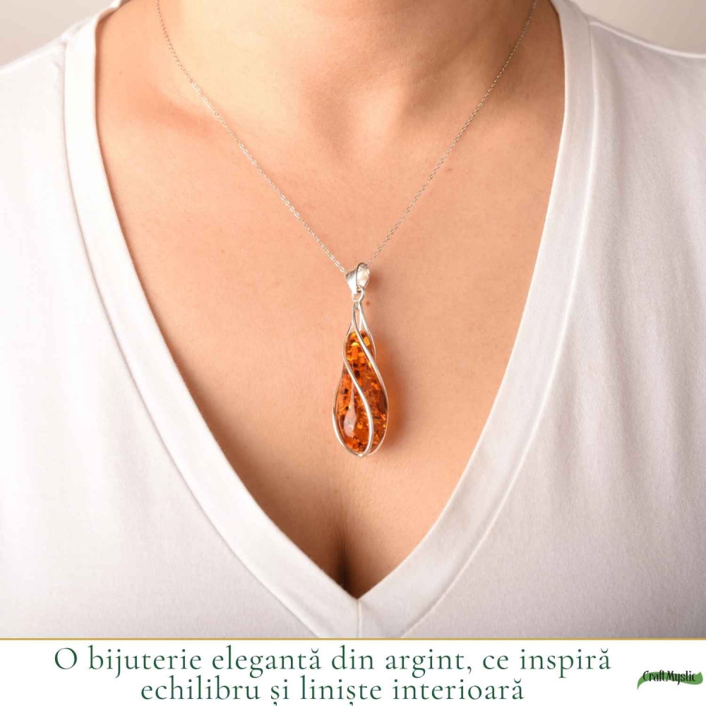 Colier Argint 925 cu Chihlimbar Lacrima Spiralata – Eleganta si Echilibru Interior [2]