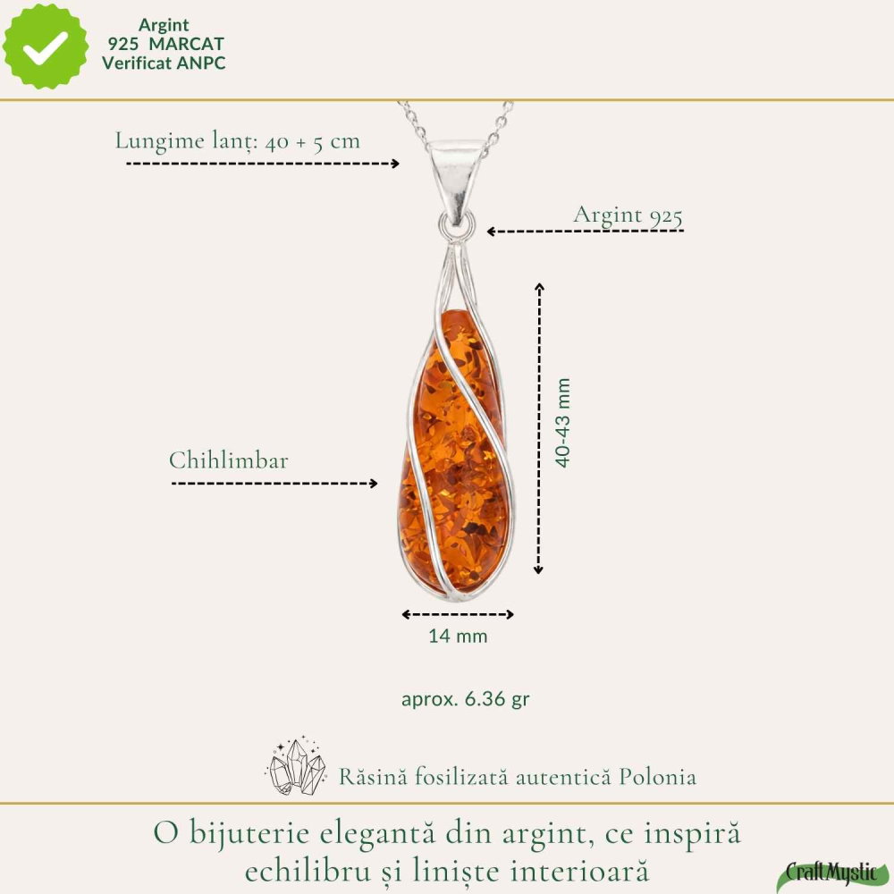 Colier Argint 925 cu Chihlimbar Lacrima Spiralata – Eleganta si Echilibru Interior [4]