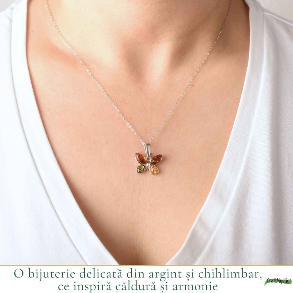 Colier Argint 925 cu Chihlimbar Fluture – Feminitate si Energie Pozitiva [2]