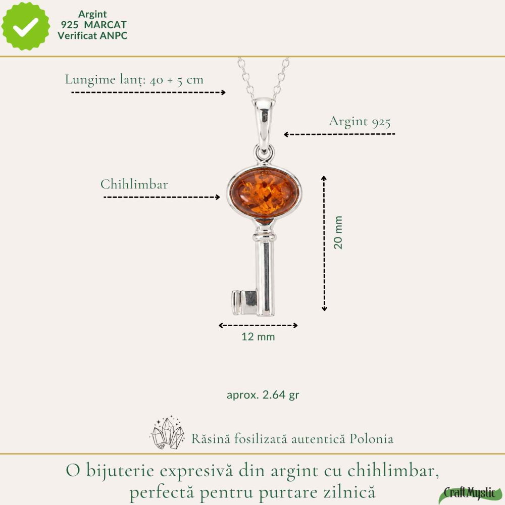 Colier Argint 925 cu Chihlimbar Cheie – Energie Pozitiva si Noi Inceputuri [4]