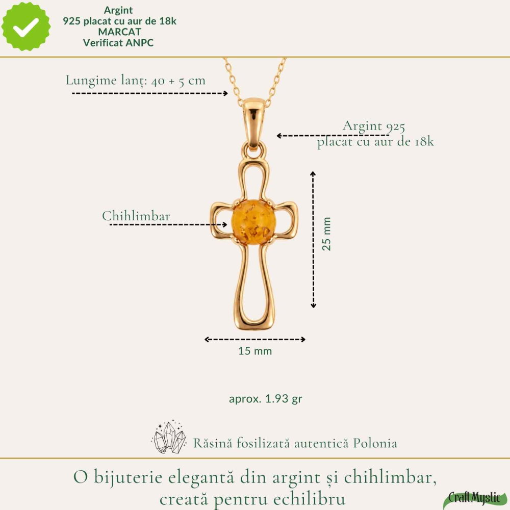 Colier Argint 925 cu Chihlimbar Cruce – Energie Pozitiva si Protectie [4]