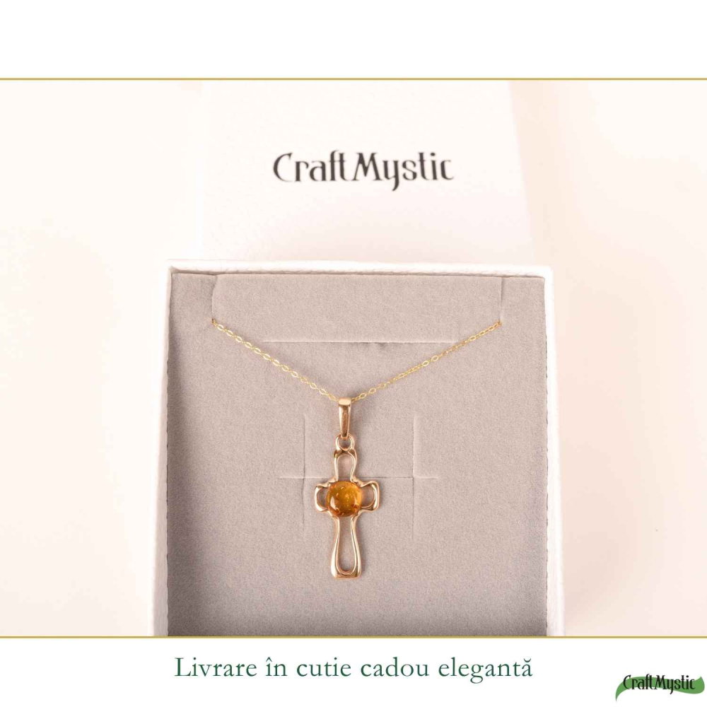 Colier Argint 925 cu Chihlimbar Cruce – Energie Pozitiva si Protectie [6]