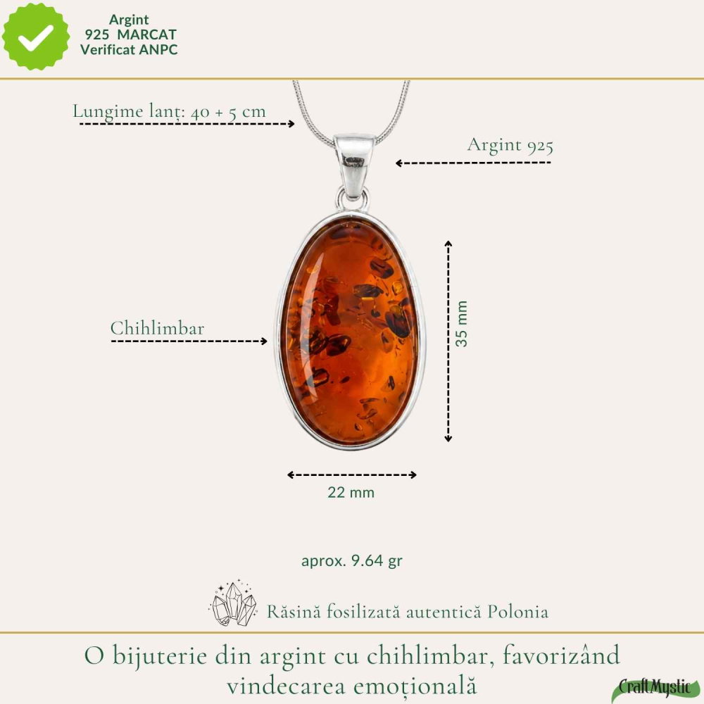 Colier Argint 925 cu Chihlimbar oval – Protectie si Energie Pozitiva [4]