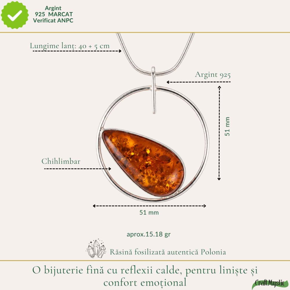 Colier Argint 925 cu Chihlimbar Lacrima – Energie Calda si Eleganta Naturala [4]