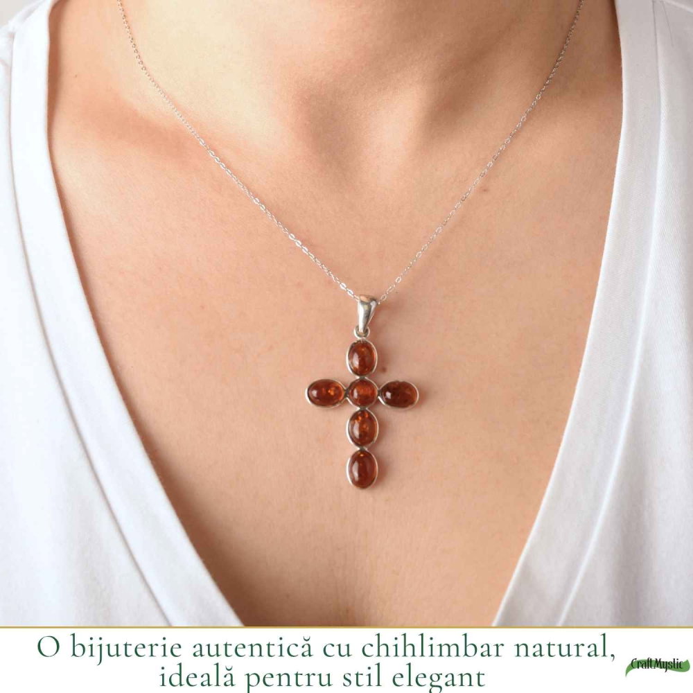 Colier Argint 925 cu Chihlimbar Cruce – Protectie si Energie Pozitiva [2]
