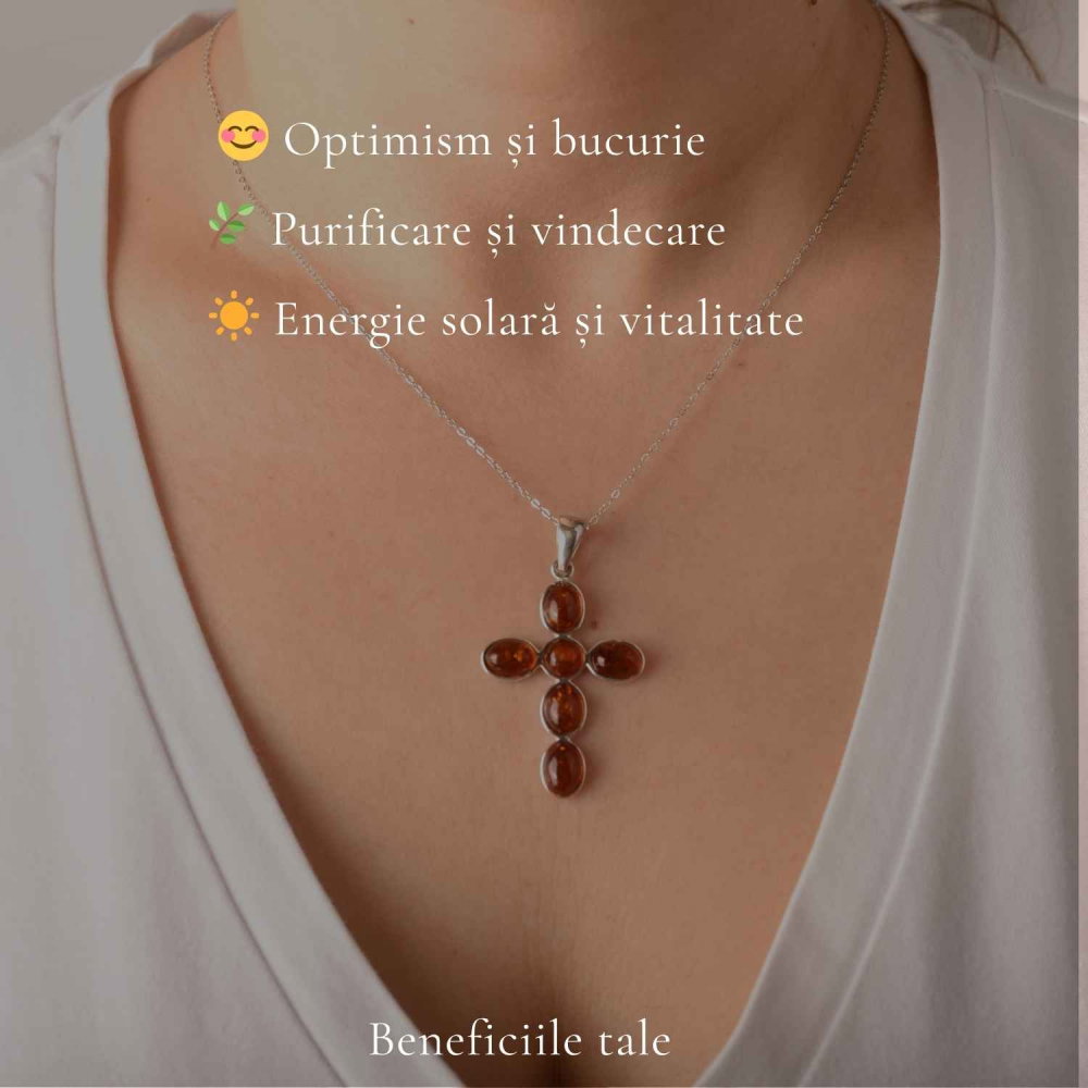 Colier Argint 925 cu Chihlimbar Cruce – Protectie si Energie Pozitiva [3]