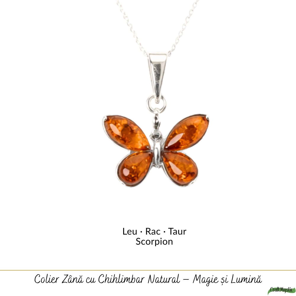 Colier Argint 925 cu Fluture din Chihlimbar Natural – Transformare si Energie Luminoasa [5]