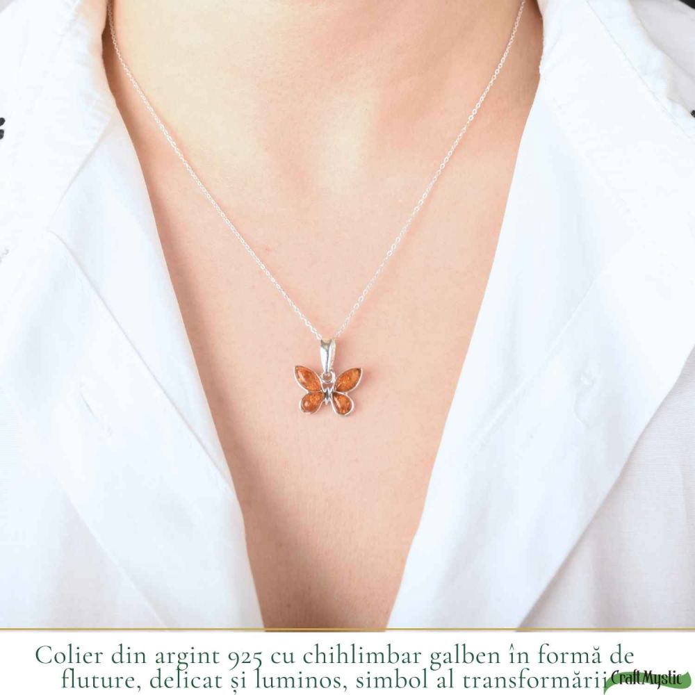 Colier Argint 925 cu Fluture din Chihlimbar Natural – Transformare si Energie Luminoasa [2]