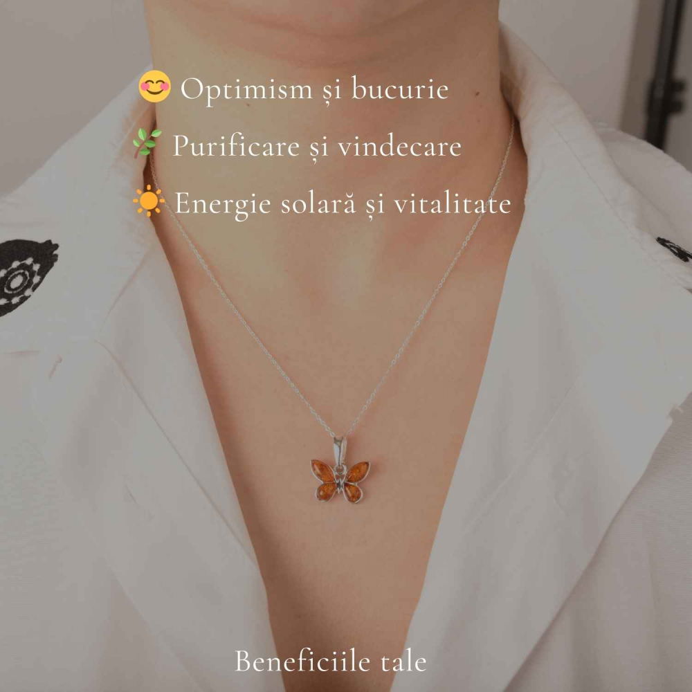 Colier Argint 925 cu Fluture din Chihlimbar Natural – Transformare si Energie Luminoasa [3]