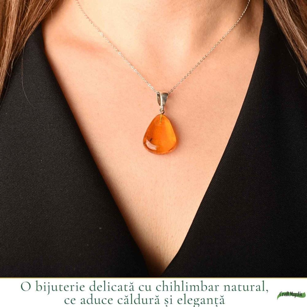 Colier cu Chihlimbar Natural in Forma de Lacrima si Lant din Argint 925 – Caldura si Energie Pozitiva [2]