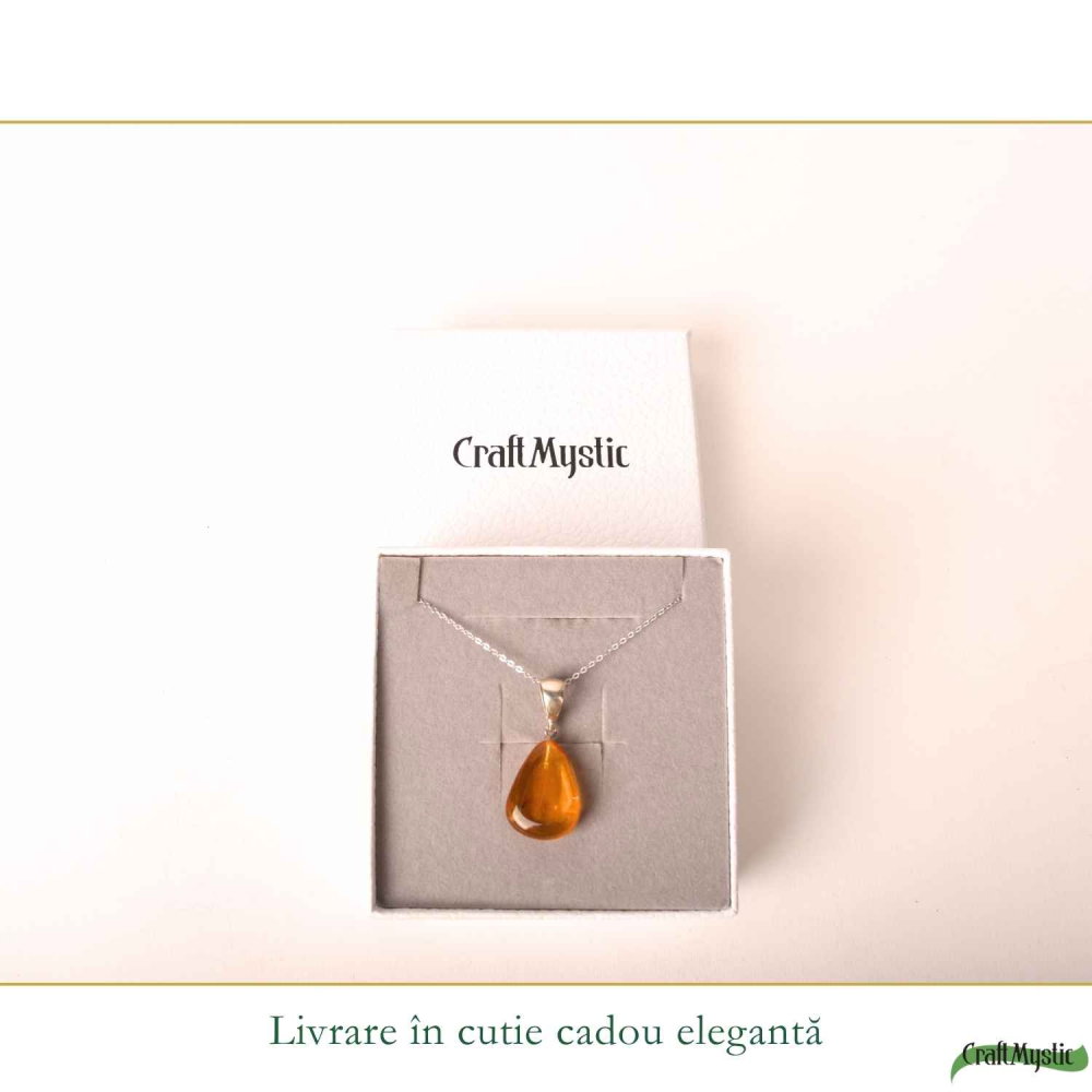 Colier cu Chihlimbar Natural in Forma de Lacrima si Lant din Argint 925 – Caldura si Energie Pozitiva [6]
