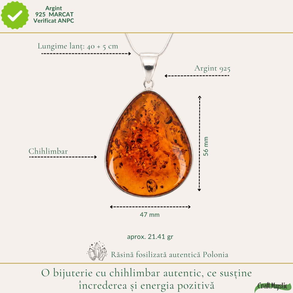 Colier Argint 925 cu Chihlimbar Lacrima – Eleganta Statement si Energie Pozitiva [4]