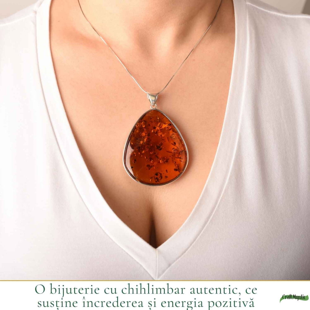 Colier Argint 925 cu Chihlimbar Lacrima – Eleganta Statement si Energie Pozitiva [2]